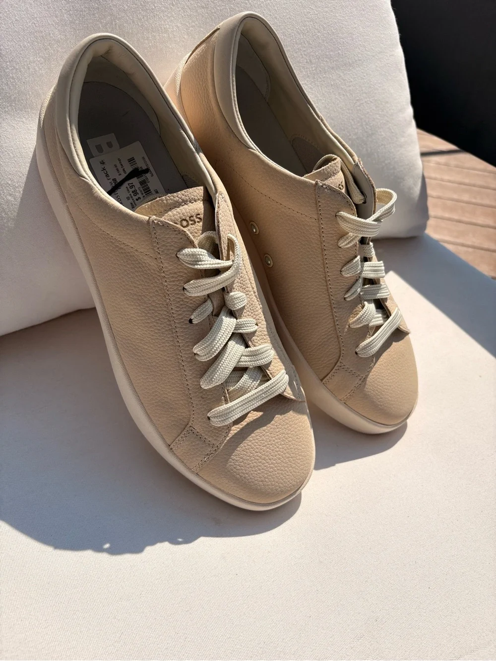 BOSS Men's Beige Leather Low-Top Sneakers